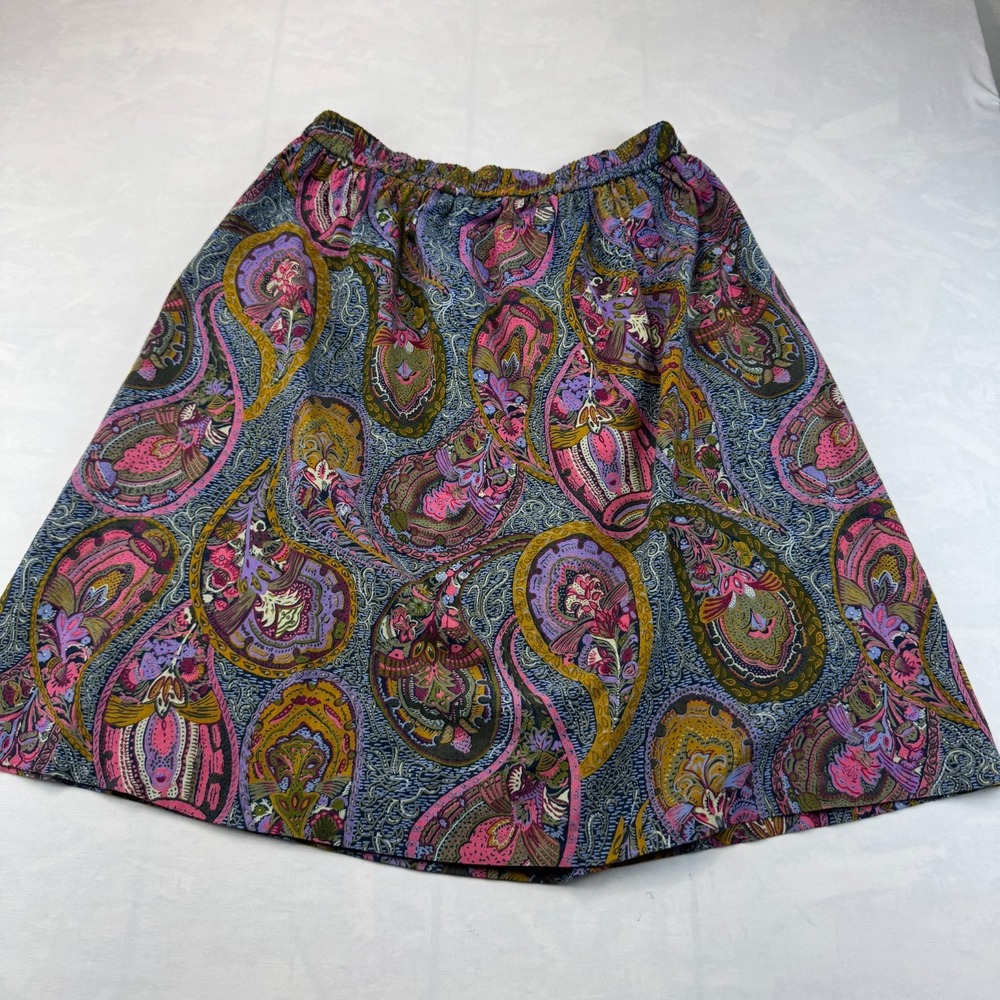 Vtg Campus Casuals A-Line Small Skirt Womens Multi Vibrant Paisley Elastic Waist